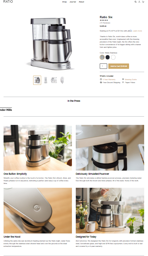 Ratio Coffee's product page